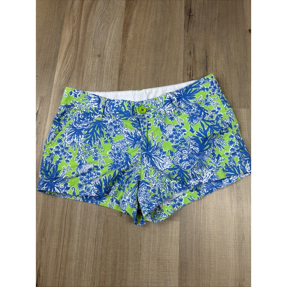 Lilly Pulitzer The Walsh Shorts Women's‎ Size 8 Green Blue Seahorse Coral Cotton